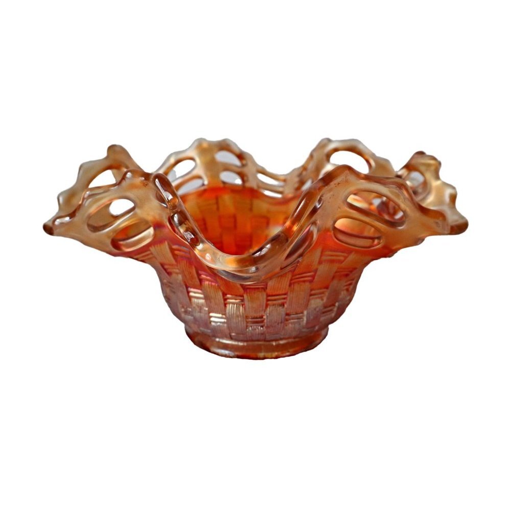 Carnival Glass Marigold Fenton Open Edge Ruffled Hat Vase Iridescent Carnival Gl - Picture 2 of 6